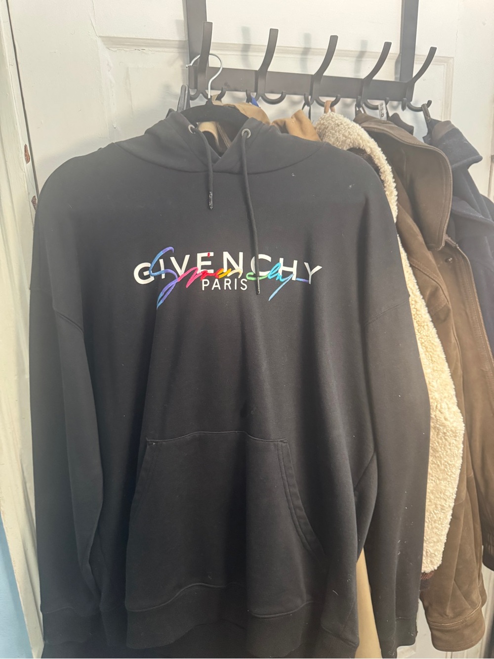 Givenchy Black Hoodie with Multicolor Script Logo